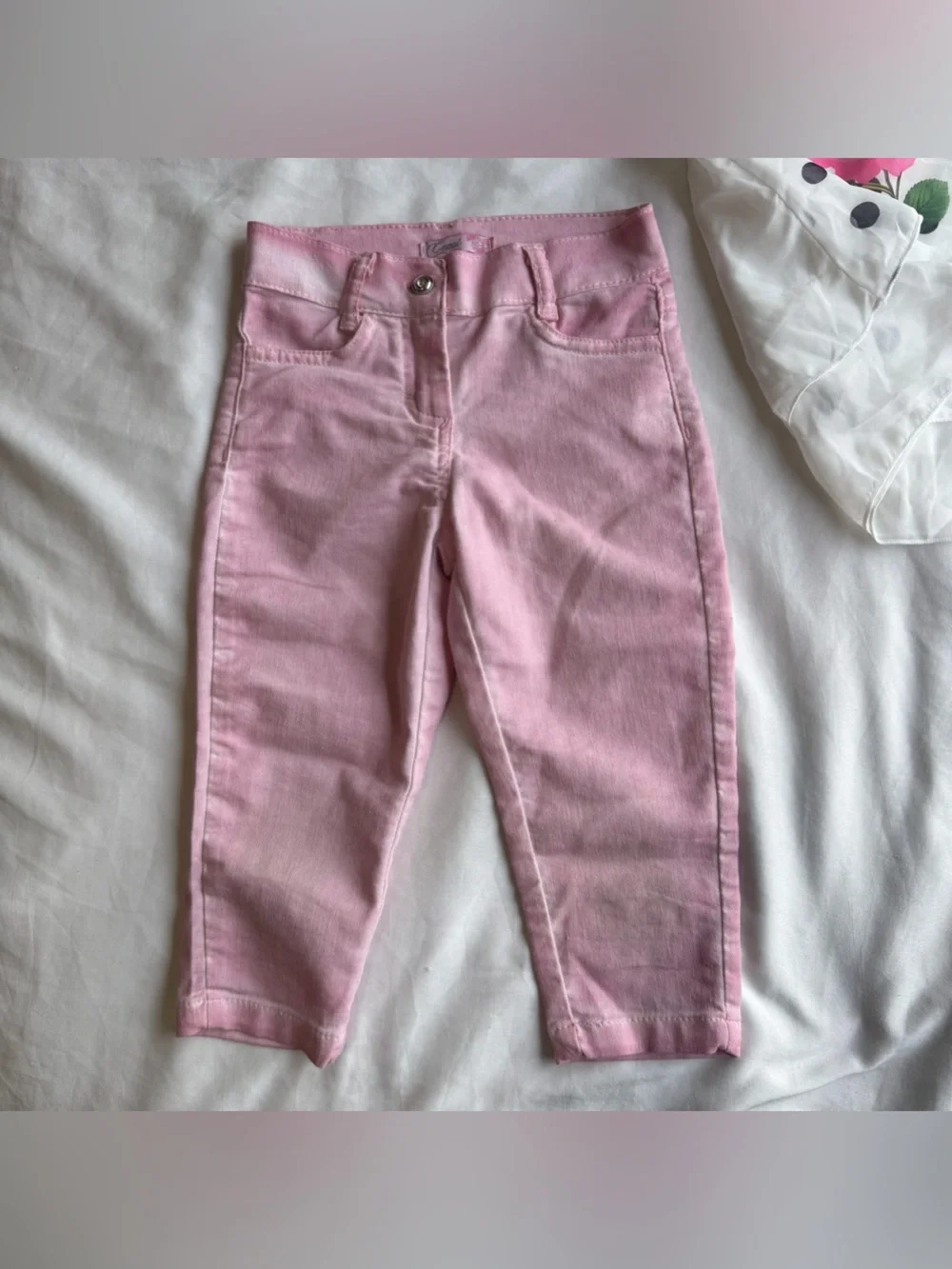 Pink Toddler Jeans and White Polka Dot Rose Tank Set